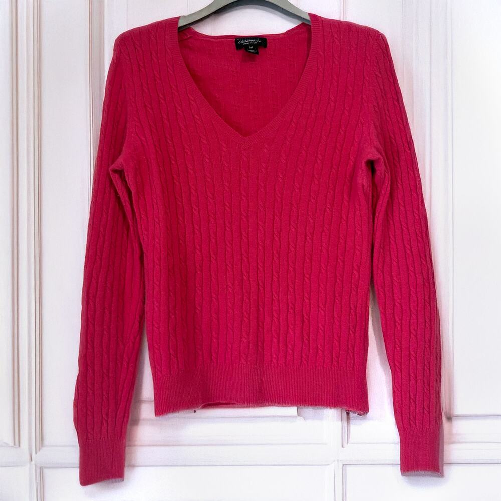 LORD & TAYLOR 100% Cashmere Y2K Cable Knit Sweater in Fuchsia Size M
